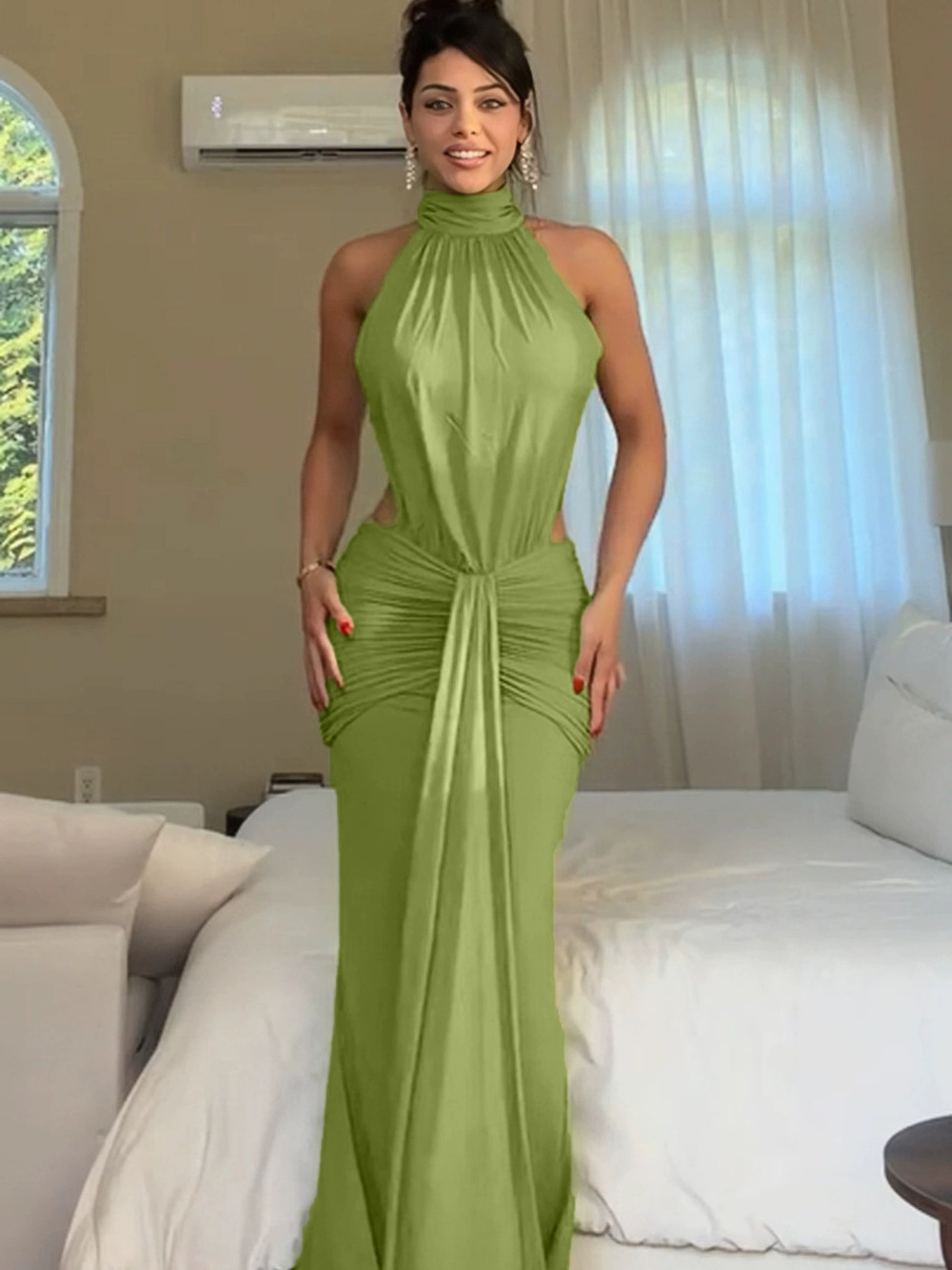 Zara Solid Color Backless Mermaid Evening Dress
